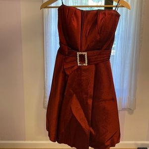 Strapless red dress with rhinestones